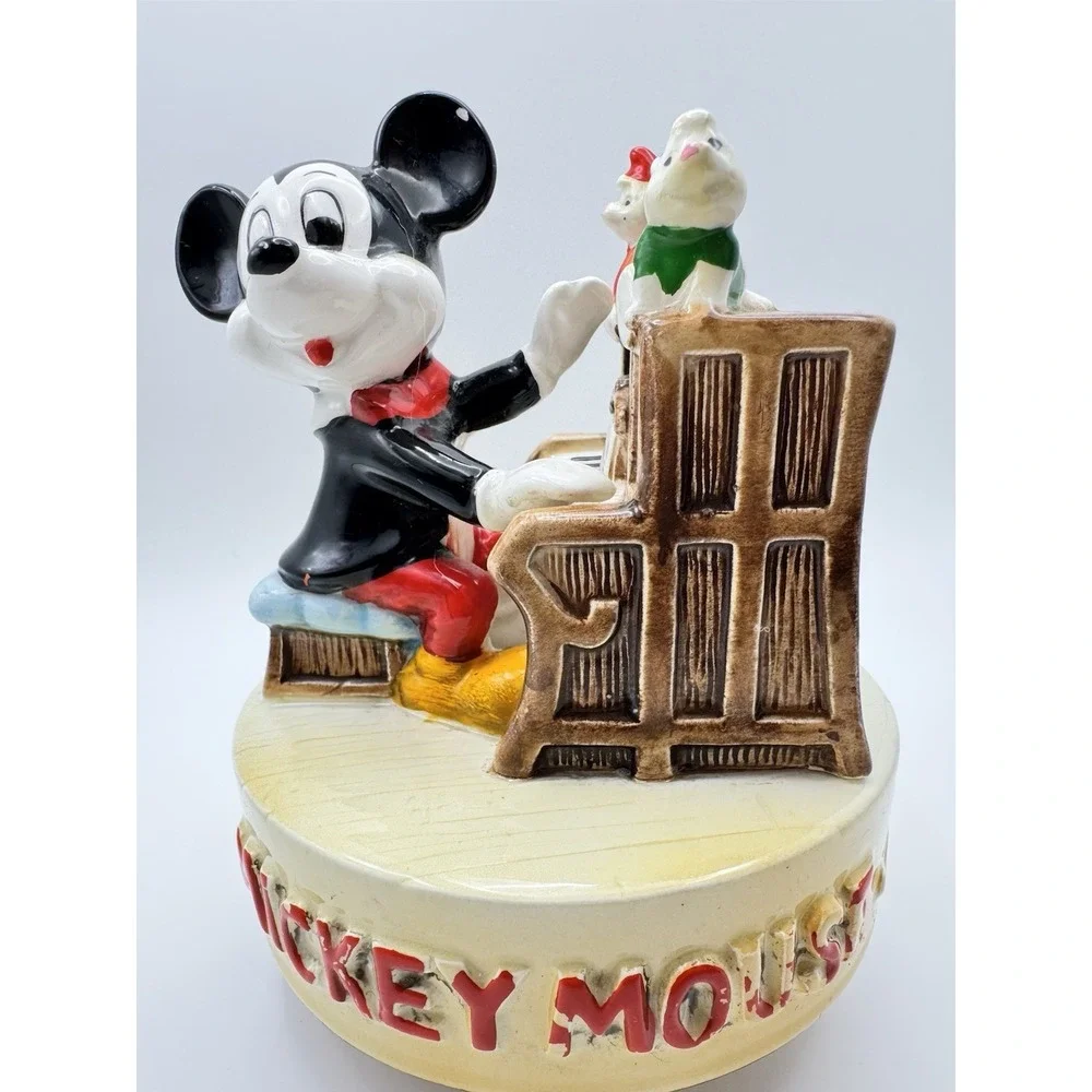 Mickey Mouse Music Box Walt Disney Japan Ceramic Piano Figurine Vintage‎